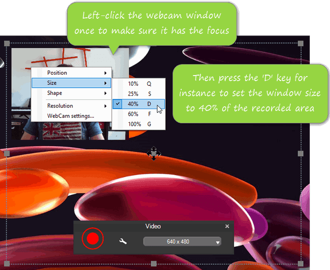 Webcam shortcuts